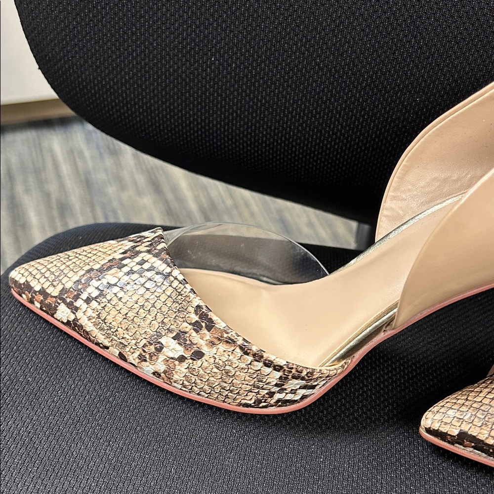Mix No. 6 Beige Snakeskin Heels with Clear Strap